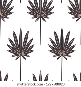Tropical floral seamless pattern. Vector illustration with hand drawn palm leaves, jungle plants. Exotic botany texture for textile, fabric, paper, hame decor. Summer simple modern background. 