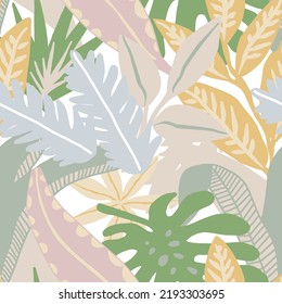 Tropical floral seamless pattern. Vector illustration palm leaves, jungle plants. Green exotic botany texture for textile, fabric, paper. Summer background.