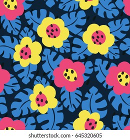Tropical floral seamless pattern. Vector background 