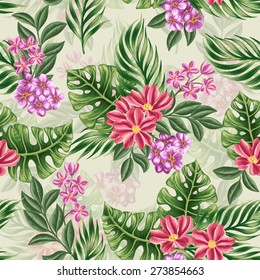 Tropical floral seamless pattern with in watercolor style