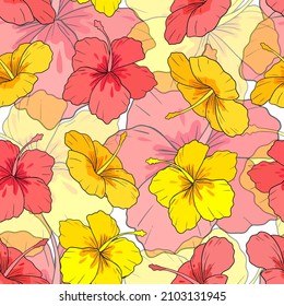Tropical floral seamless vector pattern background with exotic flowers. Botanical wallpaper illustration in Hawaiian style