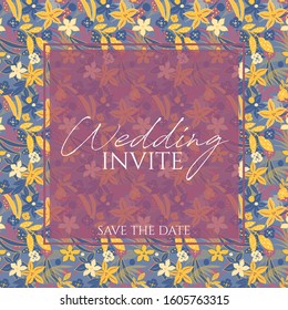 Tropical floral silhouette resort print wedding invite in 3 colors