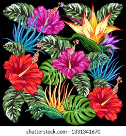Tropical Floral Summer Mood Pattern Vector Textile Design