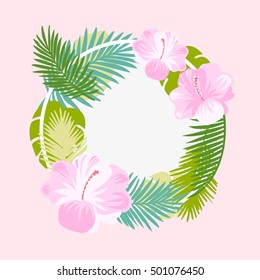 Tropical floral vector background. Summer tropical flower. Exotic  wreath design.