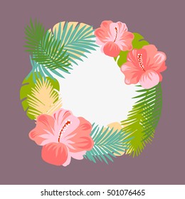 Tropical floral vector background. Summer tropical flower. Exotic  wreath design.