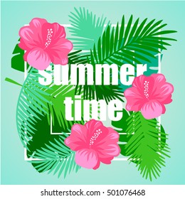 Tropical floral vector background. Summer design. Exotic  tropical flowers.