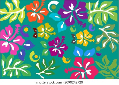 Tropical floral vector design random pattern for fashion, fabric, wallpaper and all prints on green background color