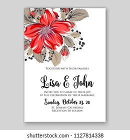 Tropical floral wedding invitation vector card template hibiscus aloha luau hawaii summer