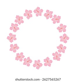 Coroa floral tropical com flores de hibisco. Quadro de círculo de flor rosa exótico no fundo branco. Perfeito para convites de casamento, cartões ou decoração de verão.