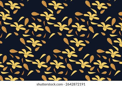 Tropical florals accented with rich gold details for vibrant summer resort branding, textiles, and party decor. 