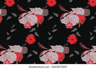 Tropical florals accented with rich gold details for vibrant summer resort branding, textiles, and party decor. 