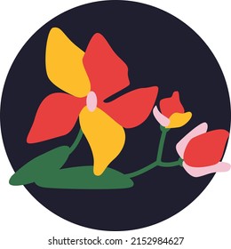Vector abstracto de flor tropical. Afiche de tipografía de colores divertidos. Banner horizontal abstracto decorativo con doodles coloridos.  Ilustraciones modernas hechas a mano con flores tropicales. Fondo de verano