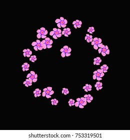 Tropical flower Background. Floral design Pattern. Gentle Floral Frame. Modern simple style. Romantic Design. Greeting Card, Invitation. Black background. Modern Creative Pattern. Vector