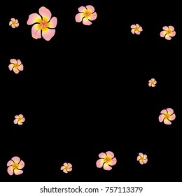 Tropical flower Background. Floral design Pattern. Gentle Floral Frame. Modern simple style. Romantic Design. Greeting Card, Invitation. Black background. Modern Creative Pattern. Vector