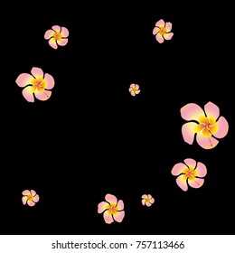 Tropical flower Background. Floral design Pattern. Gentle Floral Frame. Modern simple style. Romantic Design. Greeting Card, Invitation. Black background. Modern Creative Pattern. Vector