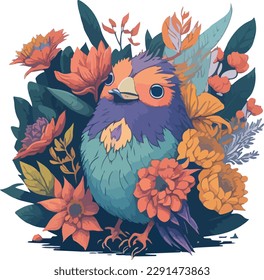  Tropenblume mit Vogelvektorkunst 3D