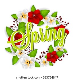 Tropical flower, blossom cluster pattern . Beautiful background with tropical flowers and palm leaves, plant and leaf.