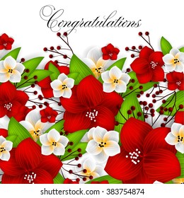 Tropical flower, blossom cluster pattern . Beautiful background with tropical flowers and palm leaves, plant and leaf.