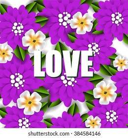 Tropical flower, blossom  pattern . Beautiful background with tropical flowers and palm leaves, plant and leaf. Wedding Invitation background.