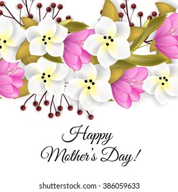 Tropical flower, blossom pattern, Mother's day Beautiful background with tropical flowers and palm leaves, plant and leaf. Wedding Invitation background. 