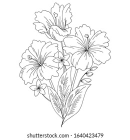 Bouquet Tropical Hibiscus Flowers Hand Drawn Stock Vector (Royalty Free ...