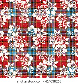 Tropical flower and check pattern