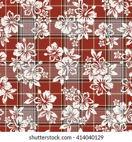 Tropical flower and check pattern