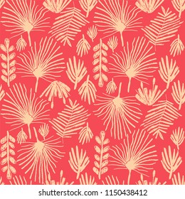 Tropical flower, duotone seamless pattern background, hand drawn vector illustration. Floral bouquet, exotic jungle leaf plant wallpaper, backdrop in doodle style