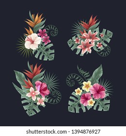 Tropical flower element set in realistic style