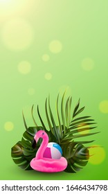 Tropical flower. Flamingo banner. Jungle palm and tropic background. Vector floral illustration. Colorful tropical flower banner.