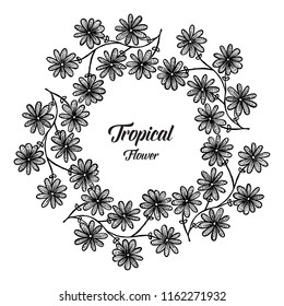 Tropical flower frame greeting card vector illustration