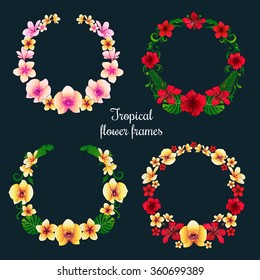 Tropical Flower Frames and Tags Floral Decoration. Vector illustration