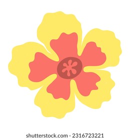 Tropical flower hibiscus illustration, isolated. Cartoon hand drawn flat style design. Summer holidays, vacations, outdoors, beach activity, pool party, seasonal element