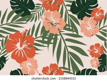 tropical flower hibiscus flower and palm leafs exotic bird stationery,mug,t shirt,phone case fashion slogan  style spring summer sticker and etc  motivarion inspiration inspire positive bright 