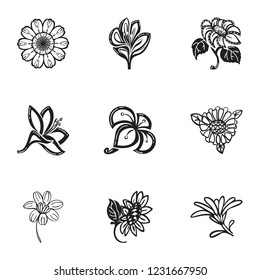 Tropical flower icon set. Simple set of 9 tropical flower vector icons for web design isolated on white background