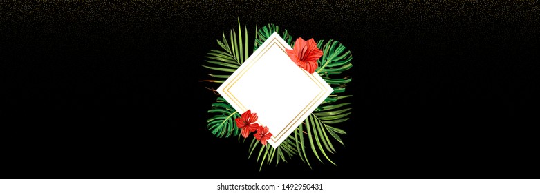 Tropical flower. Jungle palm and tropic background. Vector floral illustration. Green tropical flower banner