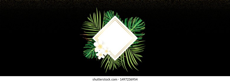 Tropical flower. Jungle palm and tropic background. Vector floral illustration. Green tropical flower banner