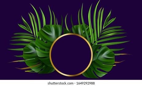 Tropical flower. Jungle palm and tropic background. Vector floral illustration. Green tropical flower banner.