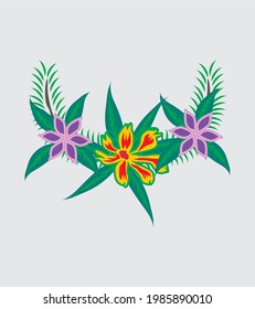Tropical flower and leaf graphic design vector art