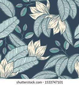 Tropical flower and leaf pattern.