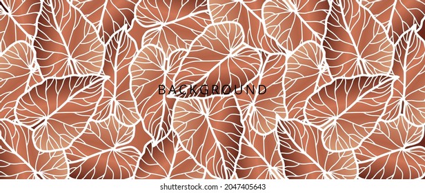 Tropical flower and  leaf Wallpaper, Luxury nature leaves pattern design, Golden flower and leaf line arts, print, cover, Vector illustration.
