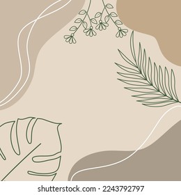 Tropical and flower in line art style. Minimal simple background with green botany.