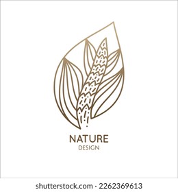Tropical flower logo. Round emblem calla in linear style. Vector abstract badge for design of natural products, flower shop, cosmetics, ecology concepts, health, spa, yoga Center.
