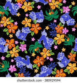 Tropical flower Orient lion pattern