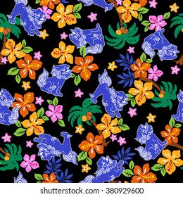 Tropical flower Orient lion pattern