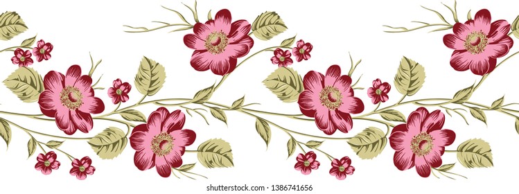 Tropical flower pattern with leaves