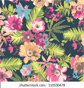 tropical flower pattern on blue background