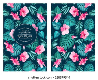 Tropical Flower Pattern On The Book Cover Design. Blossom Flowers For Nature Background. Vector Illustration.