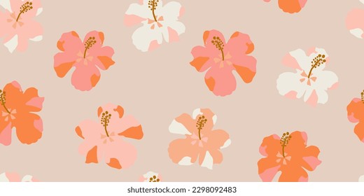 Tropical flower pattern seamless, silhouette of blooming, hand drawn botanical, Floral leaf for spring and Summer time, natural ornaments for textile, fabric, wallpaper, background design.