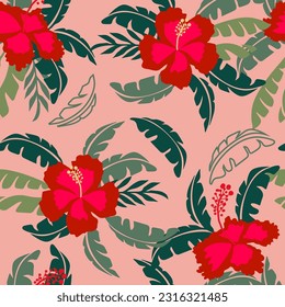 Tropical flower pattern seamless, silhouette of blooming, hand drawn botanical, Floral leaf for spring and Summer time, natural ornaments for textile, fabric, wallpaper, background design.